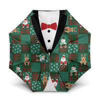 Christmas Patchwork Fake Tuxedo Umbrella Santa and Reindeer Green Plaid Style - Wonder Print Shop