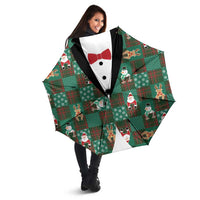 Christmas Patchwork Fake Tuxedo Umbrella Santa and Reindeer Green Plaid Style - Wonder Print Shop