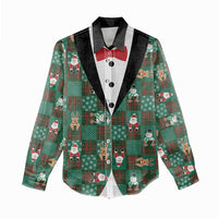 Christmas Patchwork Fake Tuxedo Women Casual Shirt Santa and Reindeer Green Plaid Style - Wonder Print Shop