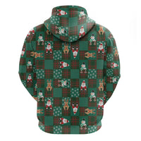 Christmas Patchwork Fake Tuxedo Zip Hoodie Santa and Reindeer Green Plaid Style - Wonder Print Shop