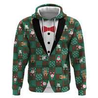 Christmas Patchwork Fake Tuxedo Zip Hoodie Santa and Reindeer Green Plaid Style - Wonder Print Shop