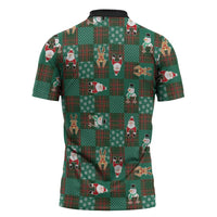 Christmas Patchwork Fake Tuxedo Zipper Polo Shirt Santa and Reindeer Green Plaid Style - Wonder Print Shop