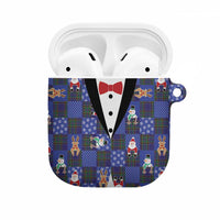 Christmas Patchwork Fake Tuxedo AirPods Case Santa and Reindeer Blue Plaid Style - Wonder Print Shop