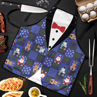 Christmas Patchwork Fake Tuxedo Apron Santa and Reindeer Blue Plaid Style - Wonder Print Shop