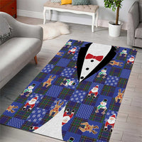 Christmas Patchwork Fake Tuxedo Area Rug Santa and Reindeer Blue Plaid Style - Wonder Print Shop