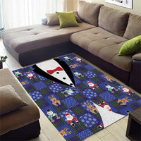 Christmas Patchwork Fake Tuxedo Area Rug Santa and Reindeer Blue Plaid Style - Wonder Print Shop