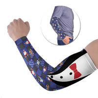 Christmas Patchwork Fake Tuxedo Arm Sleeves Santa and Reindeer Blue Plaid Style - Wonder Print Shop