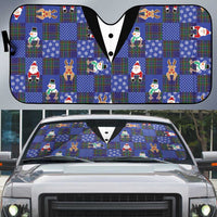 Christmas Patchwork Fake Tuxedo Auto Sun Shade Santa and Reindeer Blue Plaid Style - Wonder Print Shop