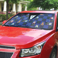 Christmas Patchwork Fake Tuxedo Auto Sun Shade Santa and Reindeer Blue Plaid Style - Wonder Print Shop