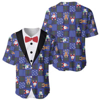 Christmas Patchwork Fake Tuxedo Baseball Jersey Santa and Reindeer Blue Plaid Style - Wonder Print Shop