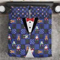 Christmas Patchwork Fake Tuxedo Bedding Set Santa and Reindeer Blue Plaid Style - Wonder Print Shop