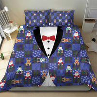 Christmas Patchwork Fake Tuxedo Bedding Set Santa and Reindeer Blue Plaid Style - Wonder Print Shop