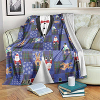 Christmas Patchwork Fake Tuxedo Blanket Santa and Reindeer Blue Plaid Style - Wonder Print Shop