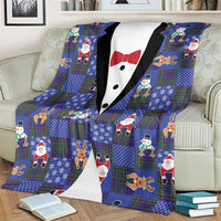 Christmas Patchwork Fake Tuxedo Blanket Santa and Reindeer Blue Plaid Style - Wonder Print Shop