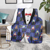 Christmas Patchwork Fake Tuxedo Blanket Santa and Reindeer Blue Plaid Style - Wonder Print Shop