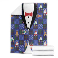 Christmas Patchwork Fake Tuxedo Blanket Santa and Reindeer Blue Plaid Style - Wonder Print Shop