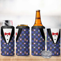 Christmas Patchwork Fake Tuxedo 4 in 1 Can Cooler Tumbler Santa and Reindeer Blue Plaid Style - Wonder Print Shop