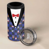 Christmas Patchwork Fake Tuxedo 4 in 1 Can Cooler Tumbler Santa and Reindeer Blue Plaid Style - Wonder Print Shop