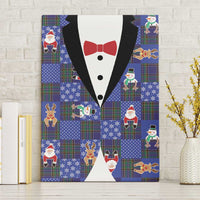 Christmas Patchwork Fake Tuxedo Canvas Wall Art Santa and Reindeer Blue Plaid Style - Wonder Print Shop