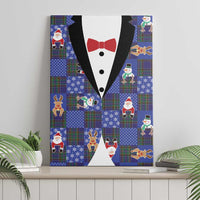 Christmas Patchwork Fake Tuxedo Canvas Wall Art Santa and Reindeer Blue Plaid Style - Wonder Print Shop