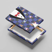 Christmas Patchwork Fake Tuxedo Canvas Wall Art Santa and Reindeer Blue Plaid Style - Wonder Print Shop
