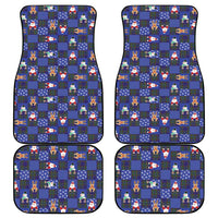 Christmas Patchwork Fake Tuxedo Car Mats Santa and Reindeer Blue Plaid Style - Wonder Print Shop