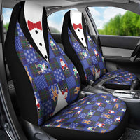 Christmas Patchwork Fake Tuxedo Car Seat Cover Santa and Reindeer Blue Plaid Style - Wonder Print Shop