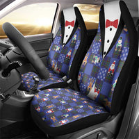Christmas Patchwork Fake Tuxedo Car Seat Cover Santa and Reindeer Blue Plaid Style - Wonder Print Shop