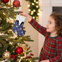 Christmas Patchwork Fake Tuxedo Christmas Stocking Santa and Reindeer Blue Plaid Style - Wonder Print Shop