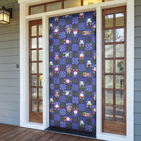 Christmas Patchwork Fake Tuxedo Door Cover Santa and Reindeer Blue Plaid Style - Wonder Print Shop