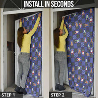 Christmas Patchwork Fake Tuxedo Door Cover Santa and Reindeer Blue Plaid Style - Wonder Print Shop