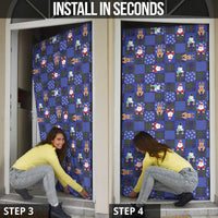 Christmas Patchwork Fake Tuxedo Door Cover Santa and Reindeer Blue Plaid Style - Wonder Print Shop
