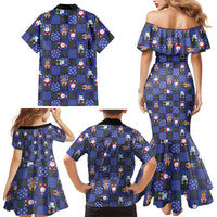 Christmas Patchwork Fake Tuxedo Family Matching Mermaid Dress and Hawaiian Shirt Santa and Reindeer Blue Plaid Style - Wonder Print Shop