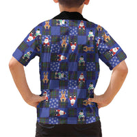 Christmas Patchwork Fake Tuxedo Family Matching Off Shoulder Maxi Dress and Hawaiian Shirt Santa and Reindeer Blue Plaid Style - Wonder Print Shop