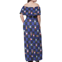 Christmas Patchwork Fake Tuxedo Family Matching Off Shoulder Maxi Dress and Hawaiian Shirt Santa and Reindeer Blue Plaid Style - Wonder Print Shop