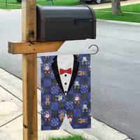 Christmas Patchwork Fake Tuxedo Garden Flag Santa and Reindeer Blue Plaid Style - Wonder Print Shop