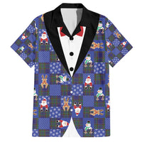 Christmas Patchwork Fake Tuxedo Hawaiian Shirt Santa and Reindeer Blue Plaid Style - Wonder Print Shop