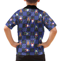 Christmas Patchwork Fake Tuxedo Hawaiian Shirt Santa and Reindeer Blue Plaid Style - Wonder Print Shop
