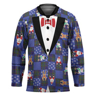 Christmas Patchwork Fake Tuxedo Hockey Jersey Santa and Reindeer Blue Plaid Style - Wonder Print Shop