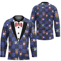 Christmas Patchwork Fake Tuxedo Hockey Jersey Santa and Reindeer Blue Plaid Style - Wonder Print Shop