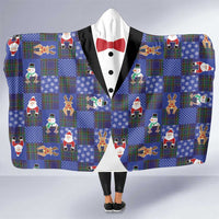 Christmas Patchwork Fake Tuxedo Hooded Blanket Santa and Reindeer Blue Plaid Style - Wonder Print Shop