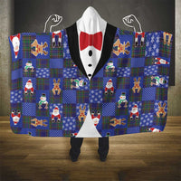 Christmas Patchwork Fake Tuxedo Hooded Blanket Santa and Reindeer Blue Plaid Style - Wonder Print Shop