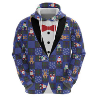 Christmas Patchwork Fake Tuxedo Hoodie Santa and Reindeer Blue Plaid Style - Wonder Print Shop