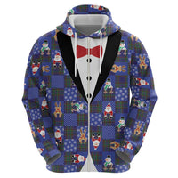 Christmas Patchwork Fake Tuxedo Hoodie Santa and Reindeer Blue Plaid Style - Wonder Print Shop