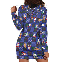 Christmas Patchwork Fake Tuxedo Hoodie Dress Santa and Reindeer Blue Plaid Style - Wonder Print Shop