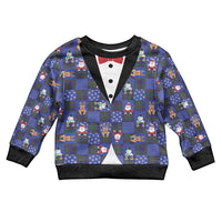 Christmas Patchwork Fake Tuxedo Kid Ugly Christmas Sweater Santa and Reindeer Blue Plaid Style - Wonder Print Shop