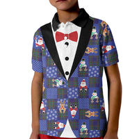 Christmas Patchwork Fake Tuxedo Kid Polo Shirt Santa and Reindeer Blue Plaid Style - Wonder Print Shop