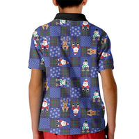 Christmas Patchwork Fake Tuxedo Kid Polo Shirt Santa and Reindeer Blue Plaid Style - Wonder Print Shop