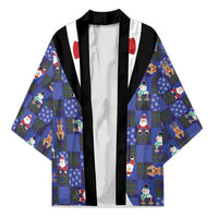 Christmas Patchwork Fake Tuxedo Kimono Santa and Reindeer Blue Plaid Style - Wonder Print Shop