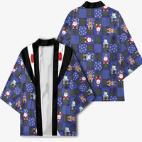 Christmas Patchwork Fake Tuxedo Kimono Santa and Reindeer Blue Plaid Style - Wonder Print Shop